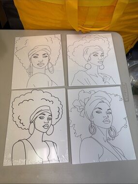 Set of 4 Black & White African American Ladies Art Canvases ready to paint color